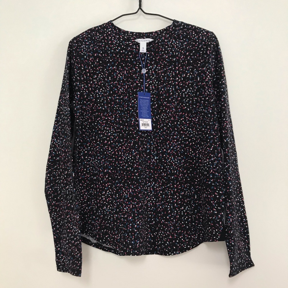 Popsugar Sprinkle Dots Print Tee Black Size S NWT